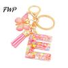 Initial Letter Charm Keychain Pink Series Pendant, Sequins Heart Key Chain with Holder Pendant Butterfly Tassel Design, A-Z for Bag Purse Backpack