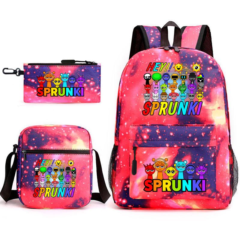 New Game Merchandise Primary School Bag Rhythm Box Sprunki Cartoon Starry Sky Backpack 3-piece Set L