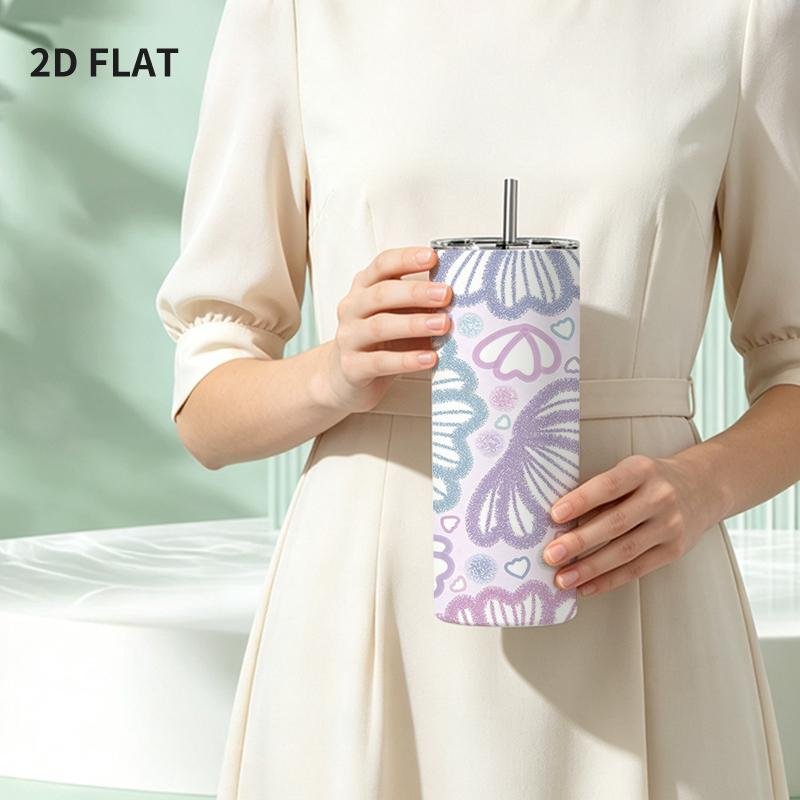 Straight Cup 591ml Butterfly Heart Element Straw CupMetal Straw Portable Cup Large Hot Cold Straight Cup Straight Straw Insulated Cup Straight Cup 591ml розовый/синий