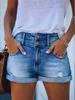 Klassische blaue Damen-Schlankmacher-Jeansshorts - Doppelknopf, Ganzjahres, Mehrfachverfahren-Design