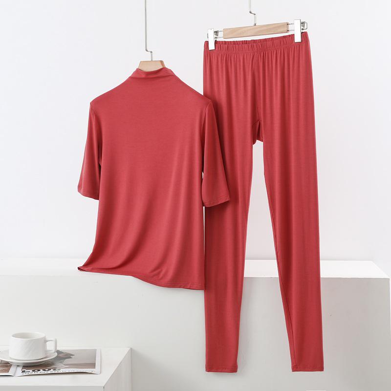 Spring/Summer Women's Half-High Neck 3/4 Sleeve Modal Lounge Set - Lightweight, Loose, Plus Size Casual Wear