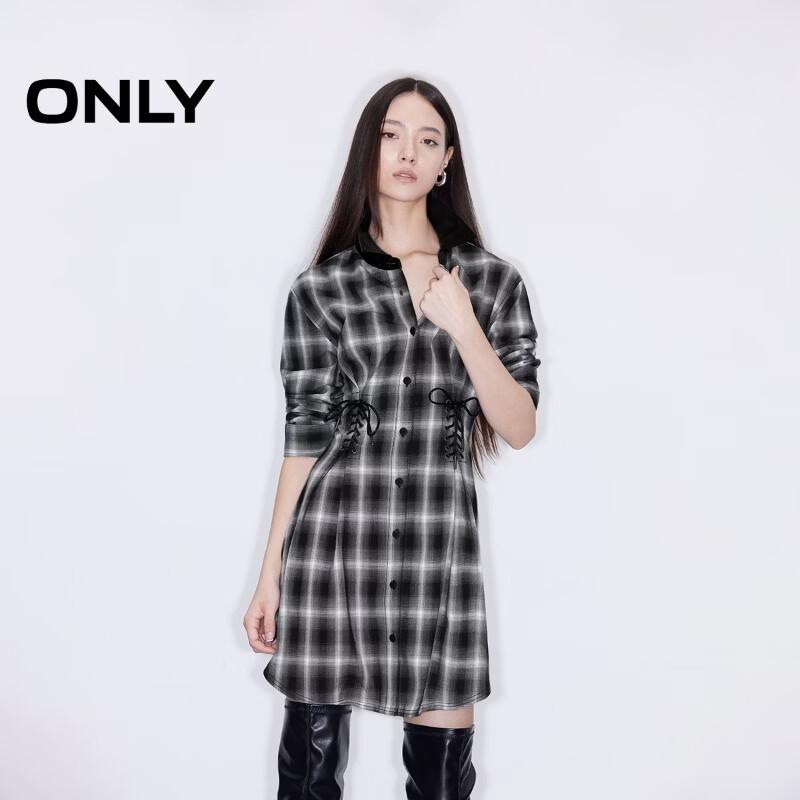 Only Women's Plaid Tie-Waist Long Shirt