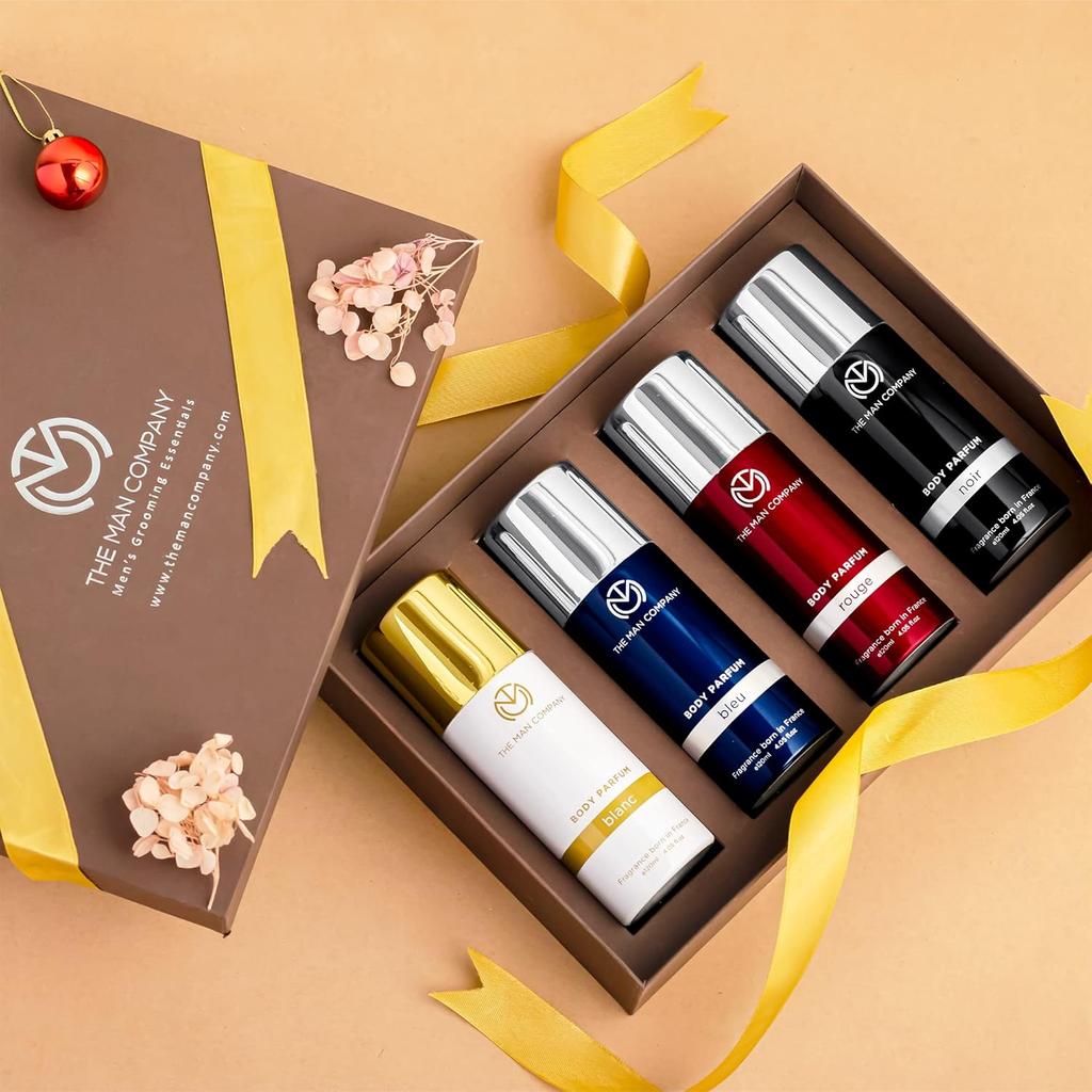 The Man Company Multifaceted No Gas Deodorant Set | Bleu, Blanc, Noir, Rouge | Body Spray Perfume for Men | Luxury Gift Kit - (120ml *4)