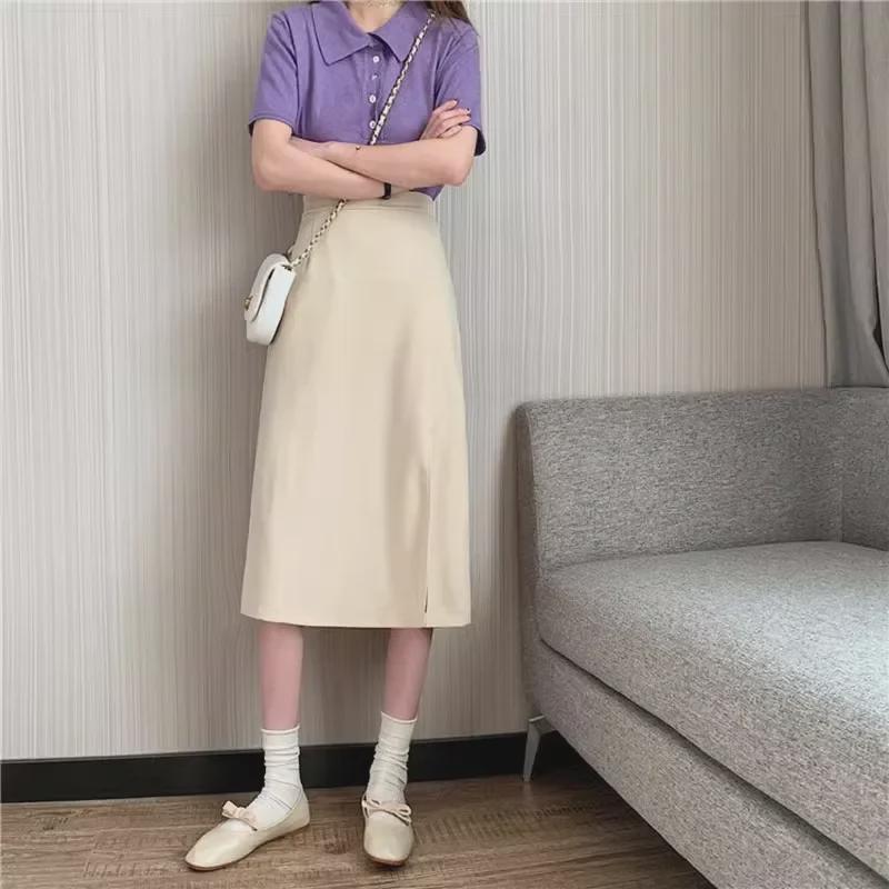 Pear-Shaped Plus Size High-Waisted A-Line Midi Skirt Suit with Slit for Women - Autumn Collection
