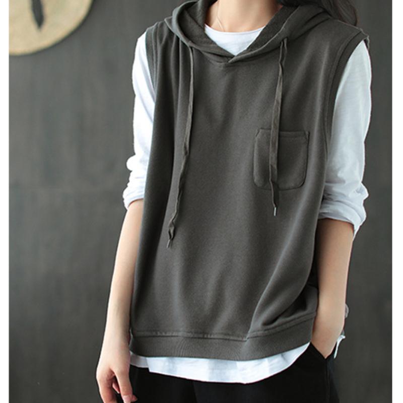 

Стильні жіночі осінні повсякденні однотонні толстовки без рукавів Жилет Вуличний світшоти Вінтажний жилет Толстовки Harajuku Верхній одяг XXL темно-сірий