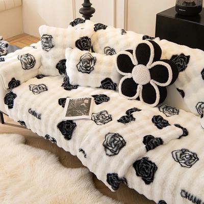 Rose Flower Warm Plush Sofa Cushion Winter Thick Cushions Cover Anti Slip Leather Sofa Special Towel Seat Dust Protection Cloth