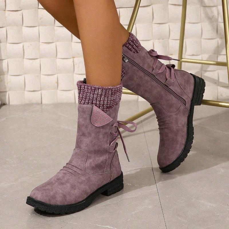 Fashion Versatile Side Zip Short Low Heel Boots Women's Shoes