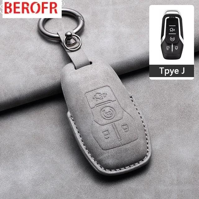 Auto Accessories Leather Car Key Case Cover Keychain For Ford Fusion Mustang Explorer F150 F250 F350 Ecosport Edge S-Max Ranger