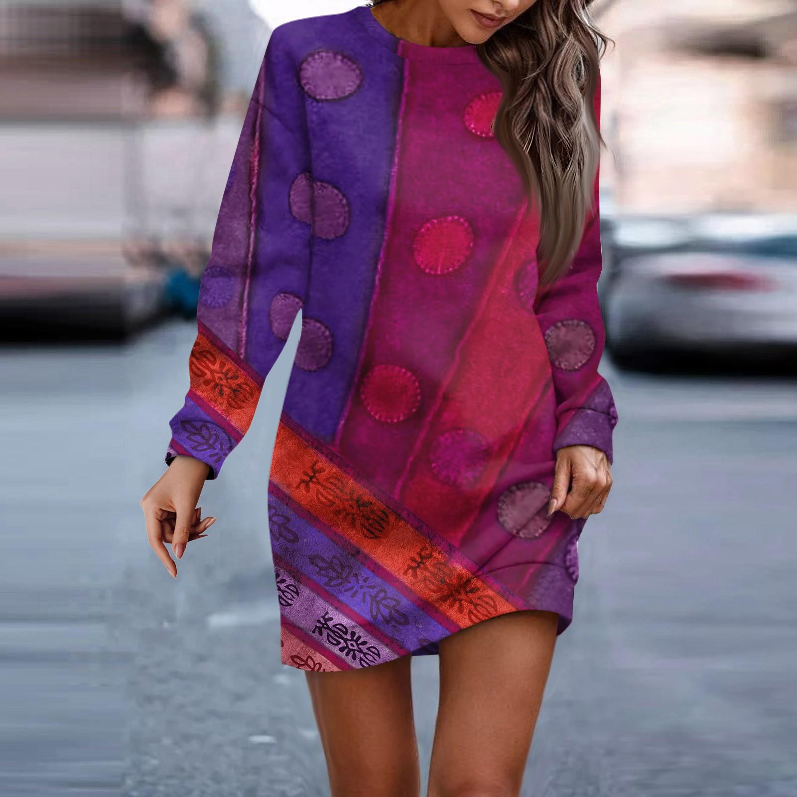 Женское платье с круглым вырезом в стиле ретро и цветочным принтом — фото 6