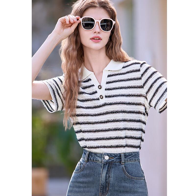 Betu Women's Striped Short Sleeve Polo T-Shirt