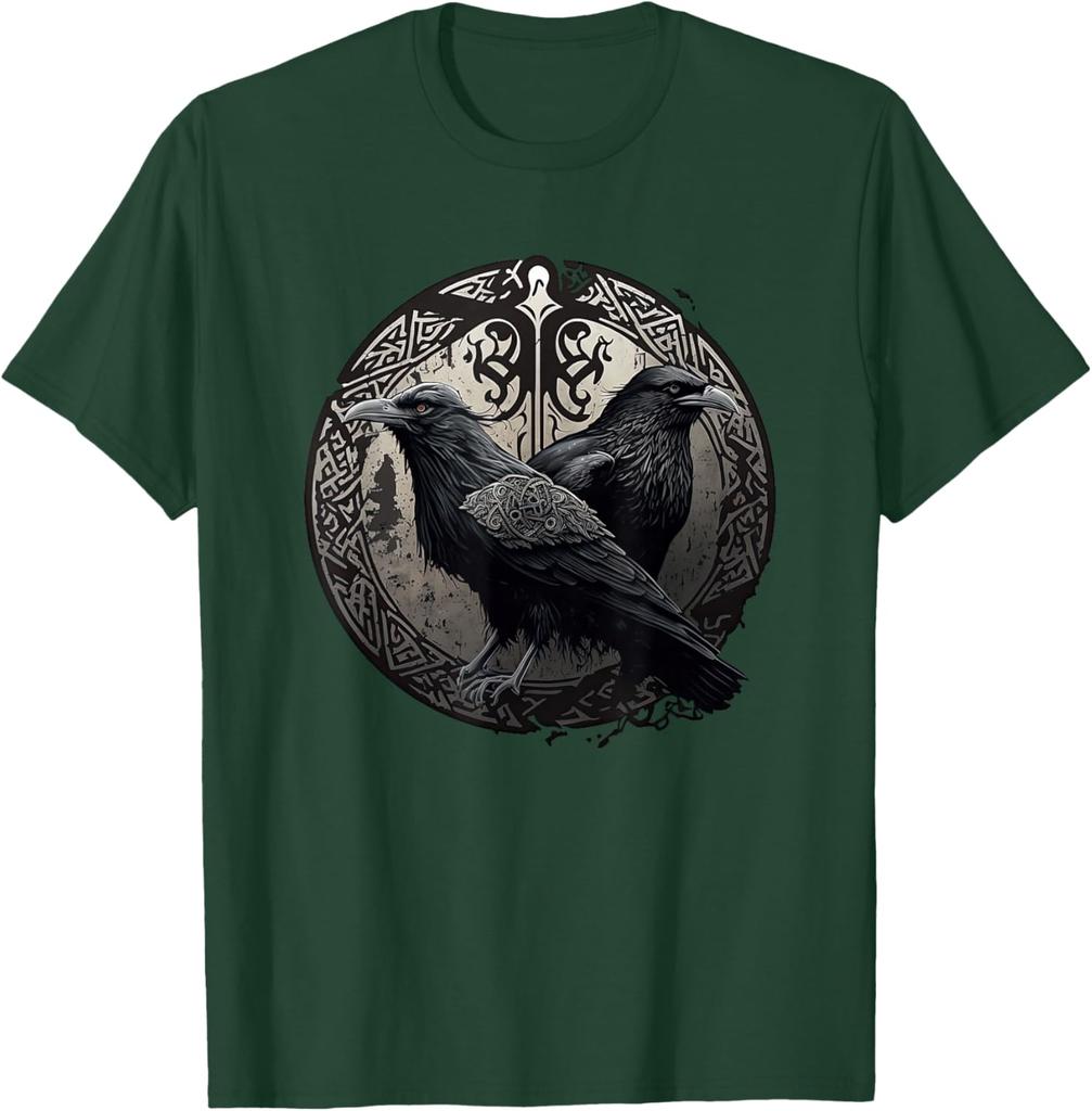 Huginn Muninn Ravens Norse Mythology Viking Symbol Graphic TShirt Men Casual Cotton Tee
