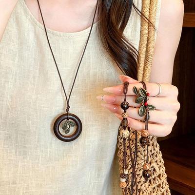 Collier Rétro avec Pendentif Bodhi pour Femme - Style Ethnique, Chaîne de Pull Polyvalente