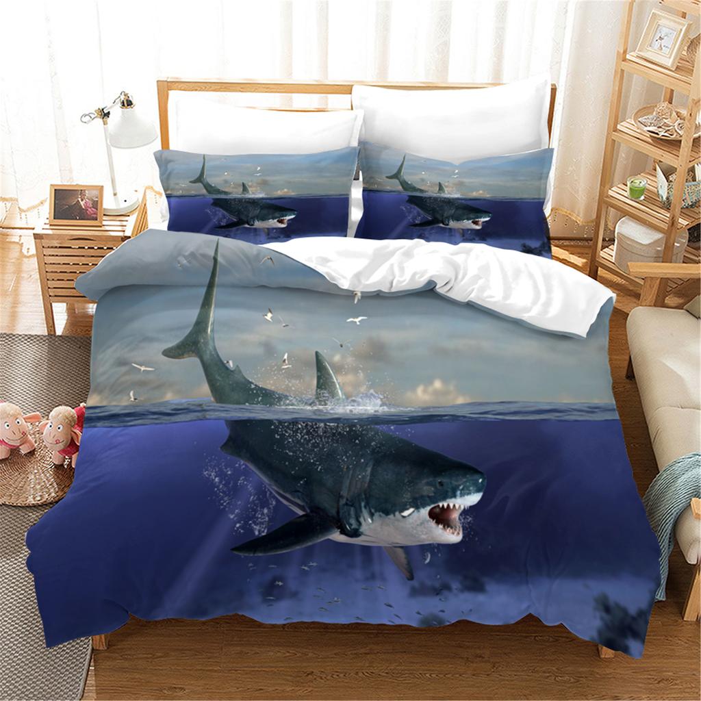 3D Modrý oceán Žraloci Povlak na přikrývku s povlakem na polštář Ložní souprava Jednolůžková Dvojlůžková Twin Full Queen King Size Ložní souprava pro výzdobu ložnice