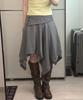 Place Studio Double Button Drape Layered Midi Asymmetrical Flare Skirt _2 Colors