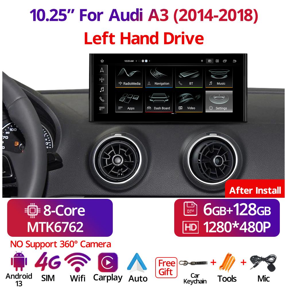 10.25'' Android13 Car Radio For A3 2014-2018 GPS Stereo Multimedia Player CarPlay Auto Headunit Bluetooth 4G Wifi