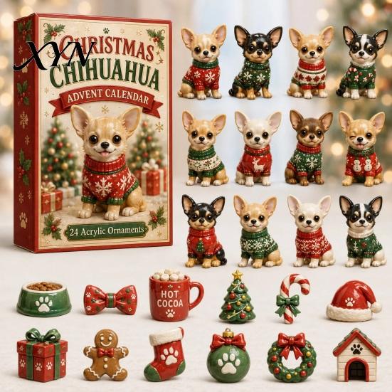 Christmas Countdown Calendar Animal Advent 2026, 2D Box with Kids Party Favors Acrylic Dog Pendants, Festive Tree Hanging Decor, Holiday Gift