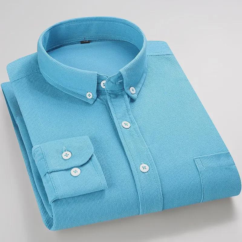 Pánská manšestrová košile s dlouhým rukávem - Ležérní svislé pruhy pro středního věku a starší