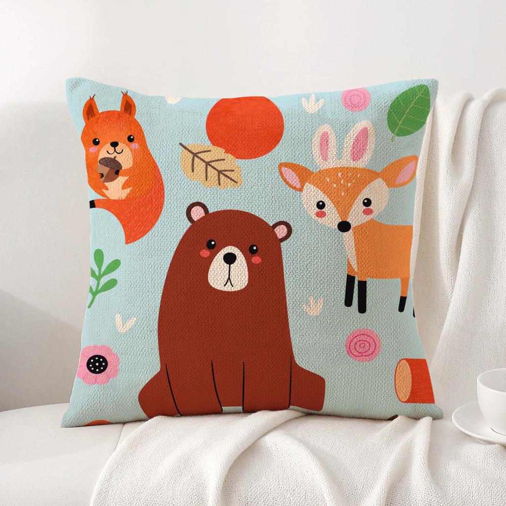Cartoon Animals Cushion Cover Linen Organic Fabric DoubleSided Printing Sofa Breathable Home Decor Gift Pillow Case