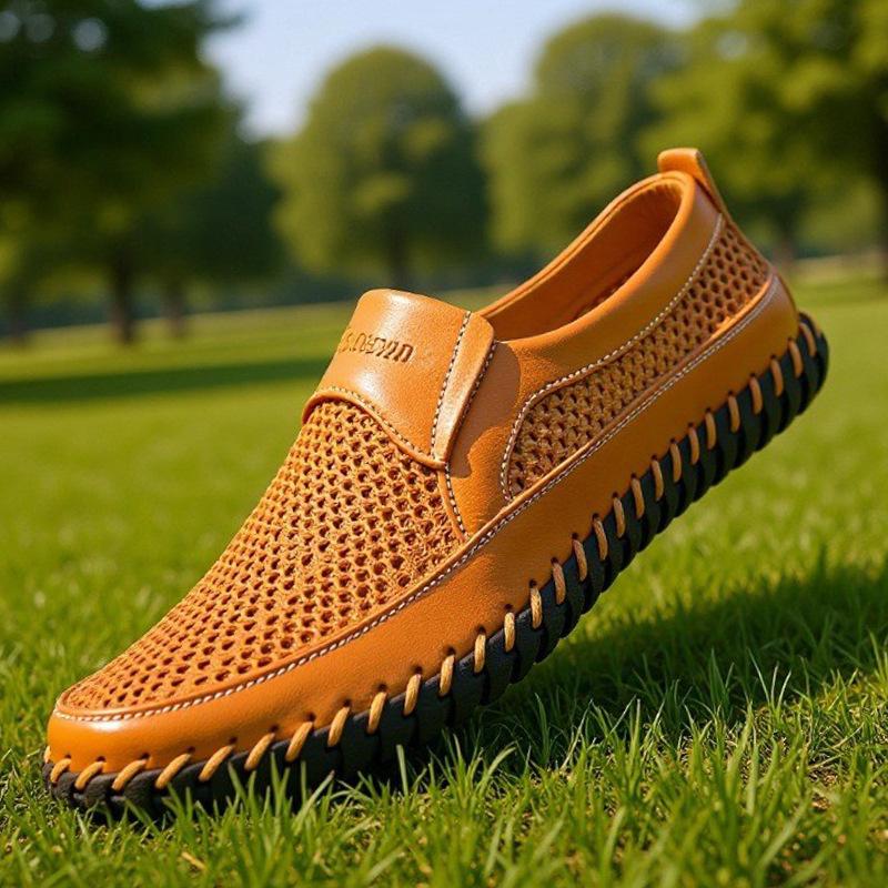Men'S Leather Sandals  Summer New Breathable Mesh Shoes Comfortable Soft Sole Sports Outdoor Sandals Driving Shoes