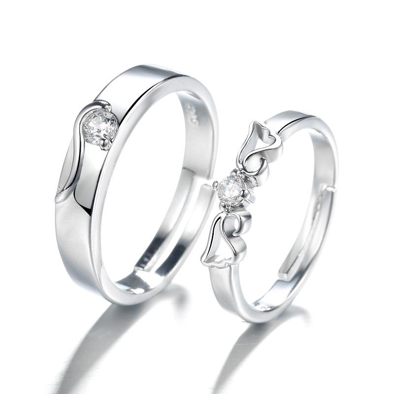 2 Stück 925 Sterling Silber Partnerringe Verstellbar Schlichtheit Mode Exquisit Herren Damen Schmuck Zubehör Hochzeitsfeier Geschenk