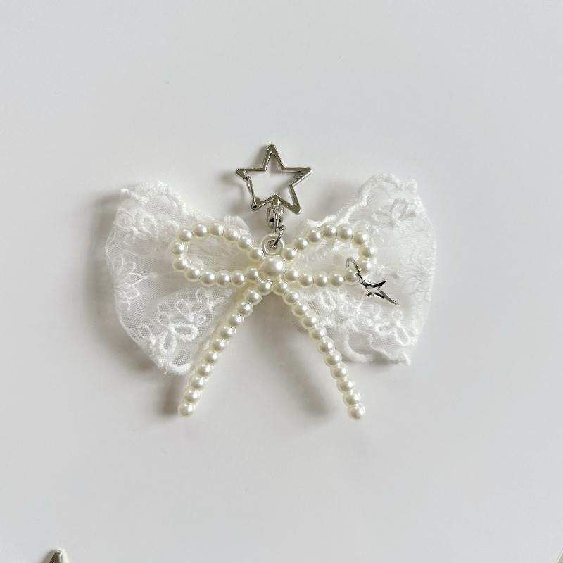 Bead Bow Lace Pearl Keychain INS Style Creative Pendant for Women Purse Handbag Lovely Gift
