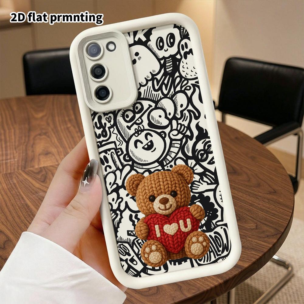 Phone Case: 2D Flat Samsung Galaxy A34 A35 M05 M06 S20 S22 S21 FE Plus 5G Protective Case, Knit Teddy Bear, Christmas and Halloween Gift