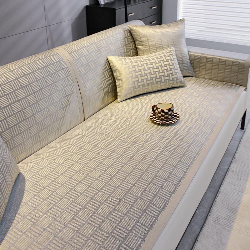 Summer Breathable Ice Silk Rattan Mat Sofa Cushion Summer Mat Non-Slip Sofa Cover Dust Cover Living Room Straight Row Sofa Cover Towel