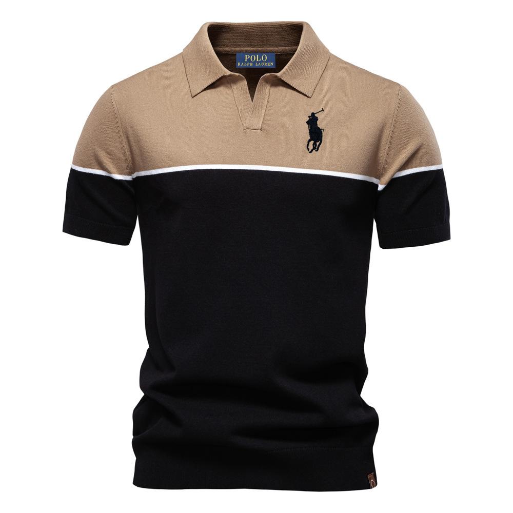 Polo Ralph Lauren Letní vyšívané poníkem Nové pánské pletené polo tričko s krátkým rukávem Barevně blokovaný límec Ležérní polo pro muže