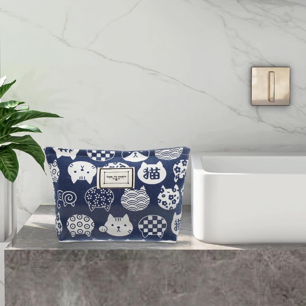 VOCOSTE Canvas Cosmetic Large for with Coin and Blue Pouch, Capacity, Women, Purse, Foundation, Lipstick, Brushes,