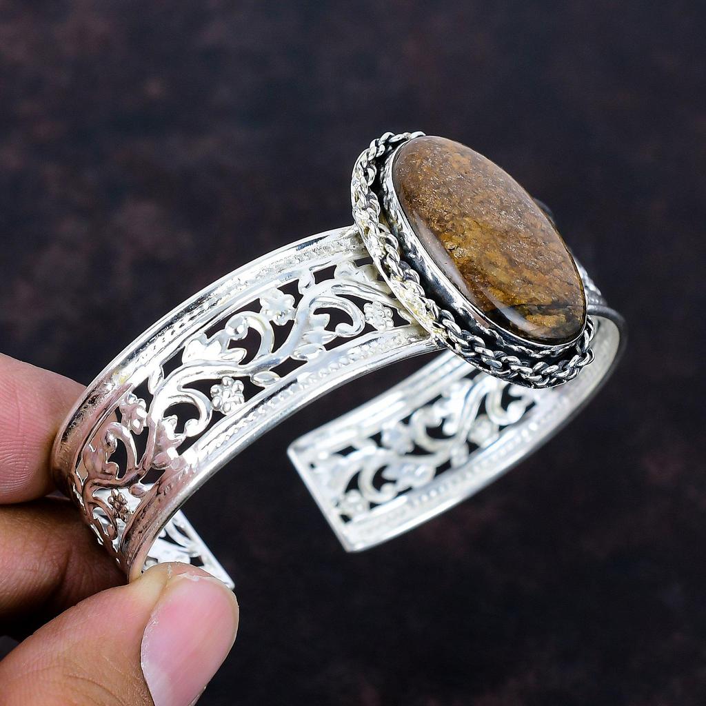 Bronzit Manschettenarmband 925er Sterling Silber Armreif Edelstein Schmuck verstellbarer Armreif Designer Manschettenarmband handgefertigter Schmuck Geschenke für Frauen