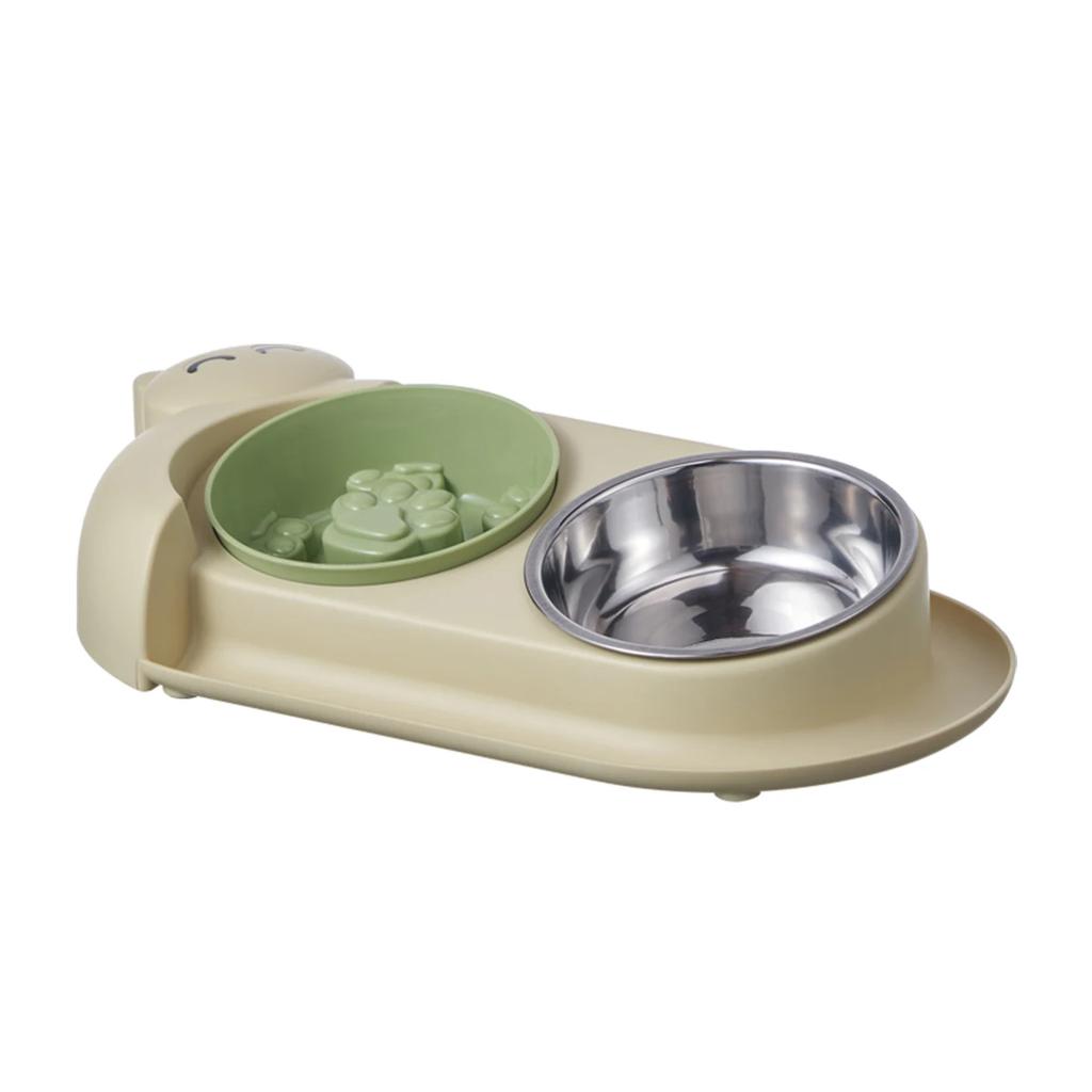 One Piece Multifunctional Pet Double Bowl Cartoon Containing Stainless Steel Bowl Pet Food Utensils Pet Feeding Water Feeding