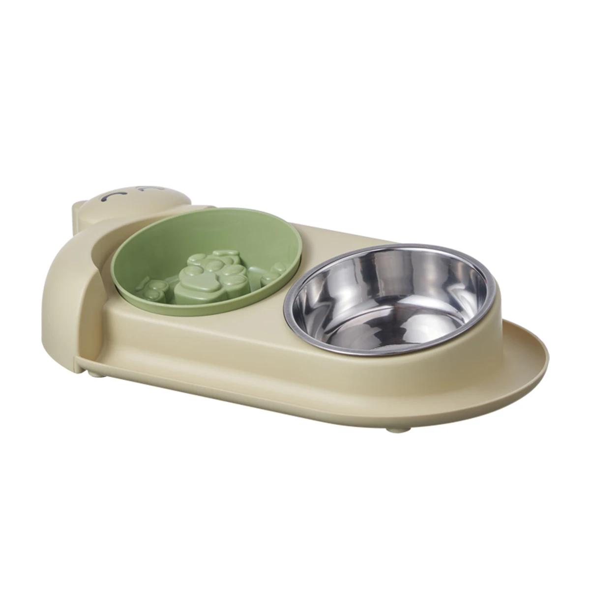 

Stainless Steel Pet Double Bowl Anti-tipping Slow Food Bowl Neck Guard Dogs and Cat Bowl Multifunctional Pet Feeding Utensils