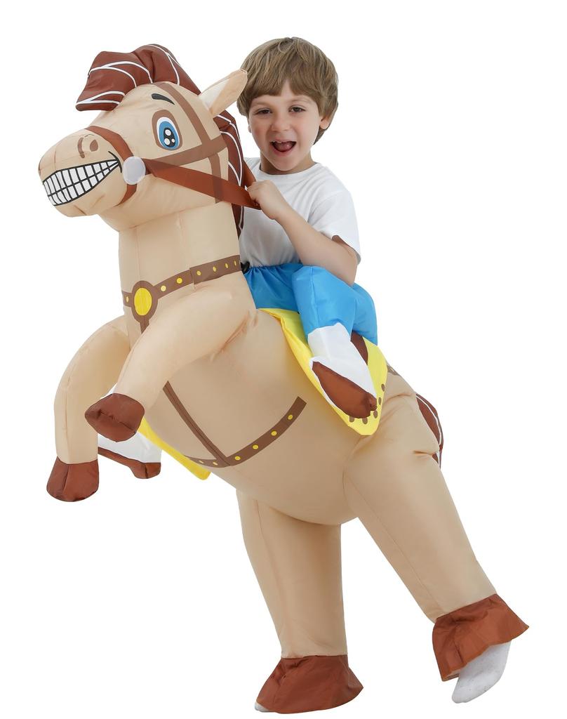 JOYBRO Inflatable Horse Costume for Cowboy Riding Horse Funny Animal Costume for Boys and Girls Perfect for Halloween Theme One Size Fits Most Kids,