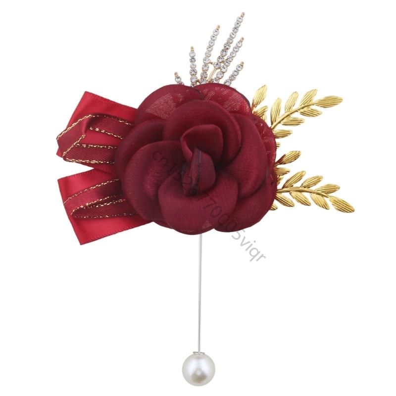 Wedding Corsage Realistic Rose Flower Boutonniere For Bride Groom Fade Resistant Chest Flower Brooch for Wedding Party AXYD