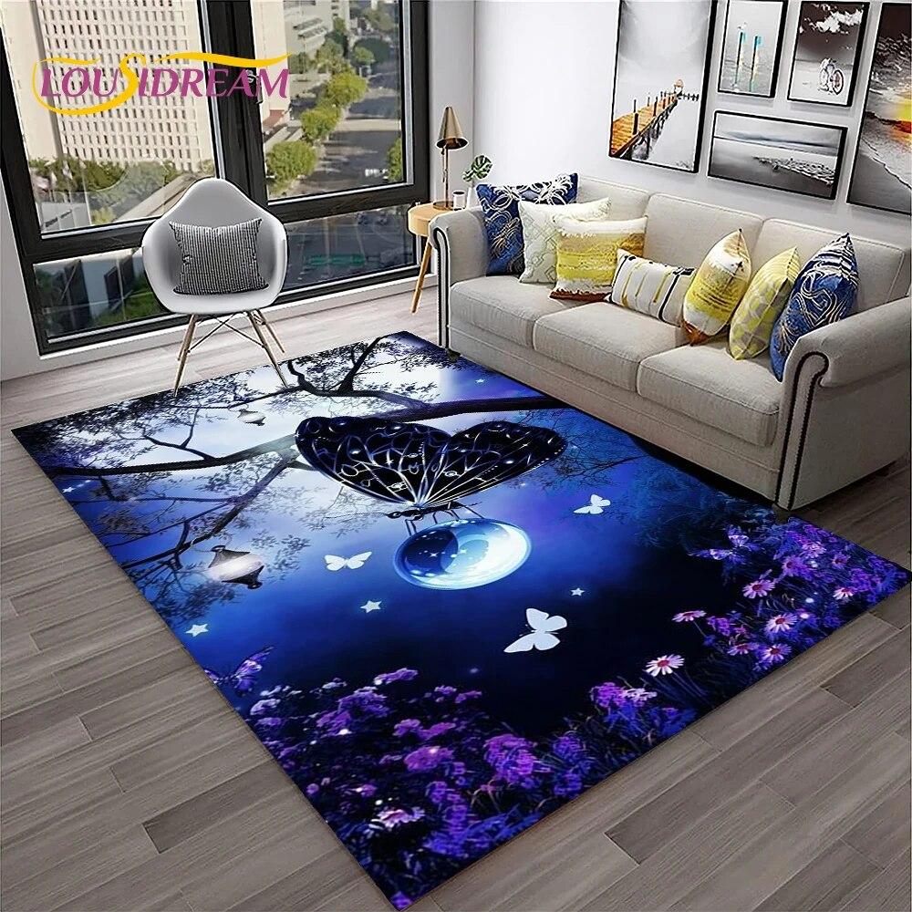 3D Luxury Dream Butterfly Flower Carpet Rug for Home Living Room Bedroom Sofa Doormat Decor,Kid Play Area Rug Non-slip Floor Mat