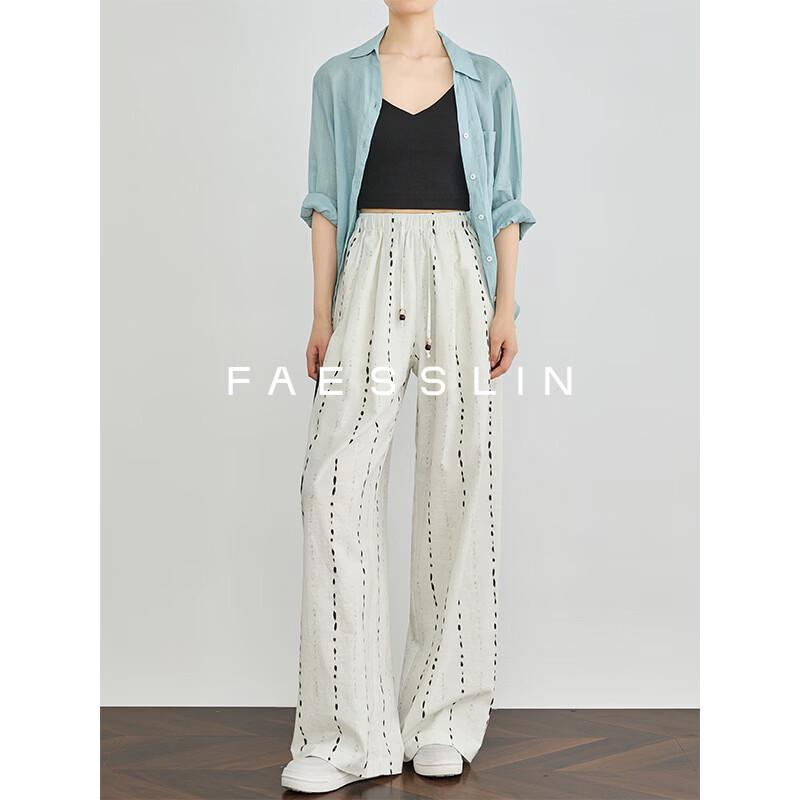 FAESSLIN Women s Linen Blend Striped Wide-Leg Pants L