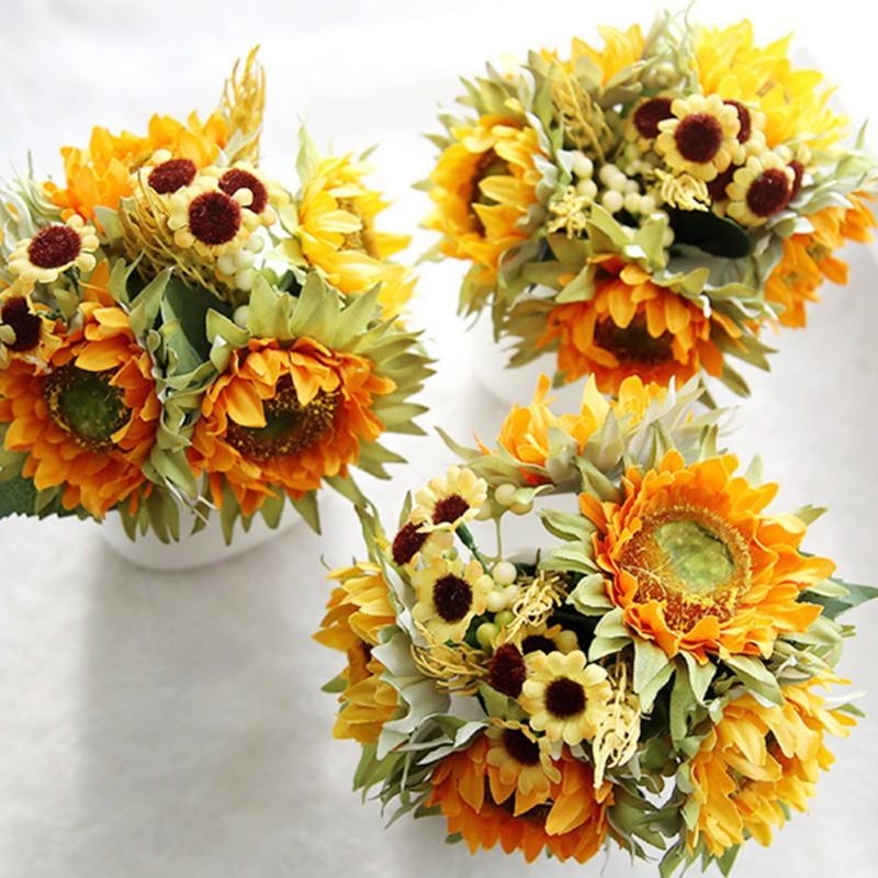 Artificial Sunflower Bunch Fake Flower Bud Flower Wedding Bouquet Home Decoration