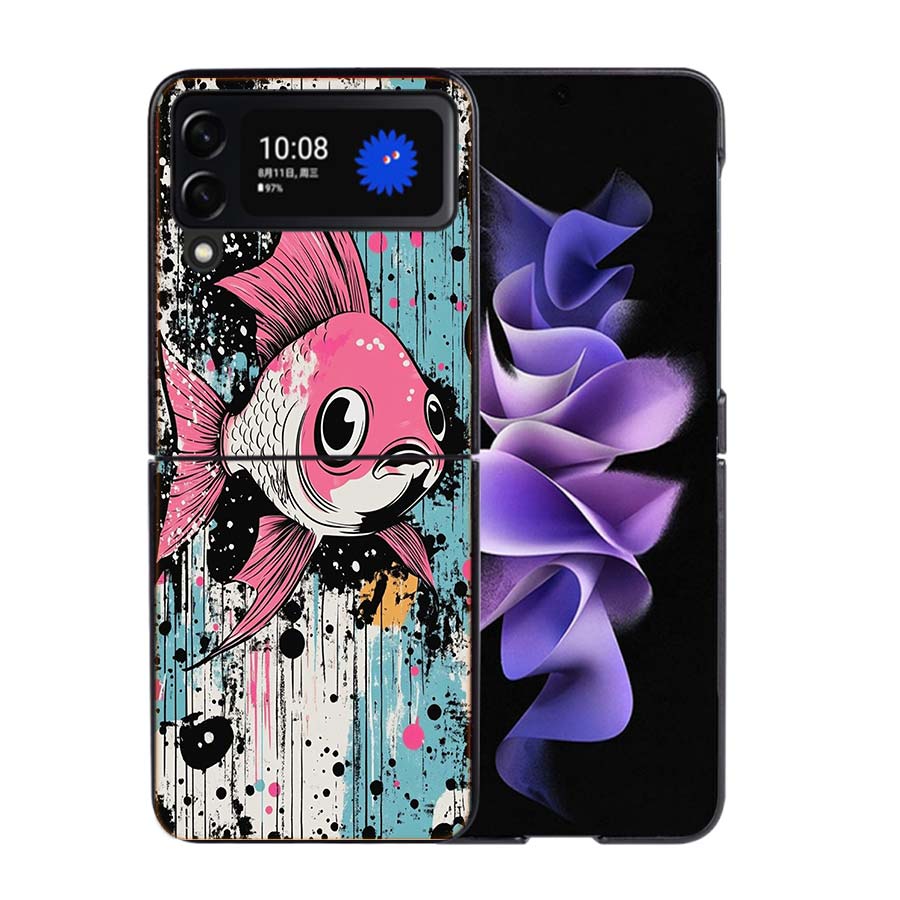 Pop Art Zeichenideen Fisch Handyhülle Für Samsung Z Flip 7 6 5G Galaxy Z Flip4 Z Flip5 Z Flip3 Hülle Schwarze Harte PC Schale Schutz