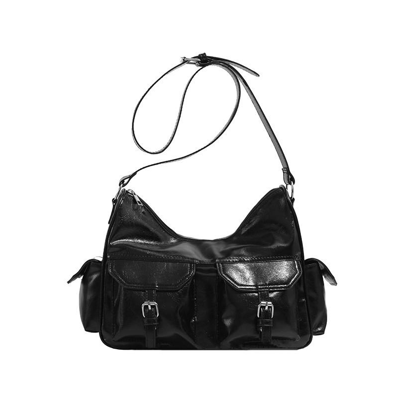 2025 Autumn Winter Trendy Fashion Versatile Large Capacity Motorcycle Bag Niche Retro Single Shoulder Crossbody Bag Multi-Pocket Tote Bag