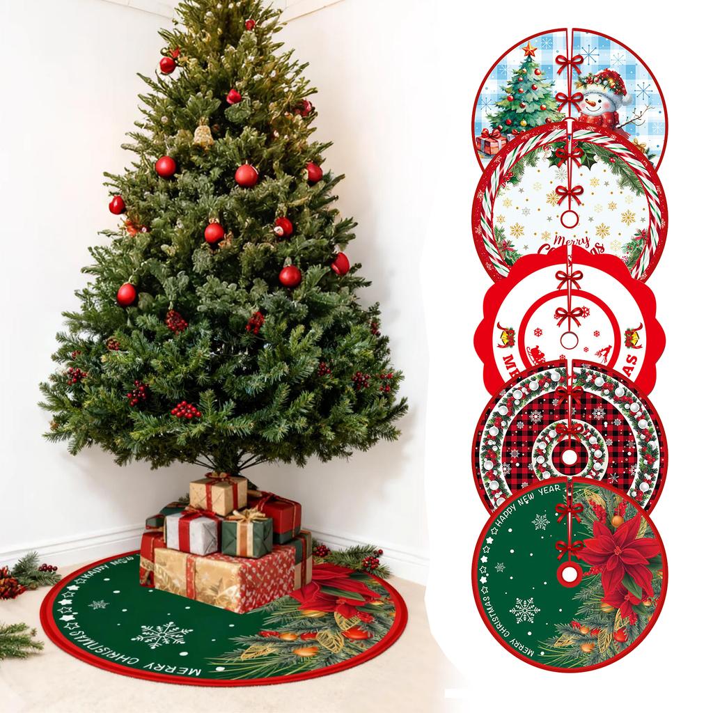 Christmas Tree Skirt Red Xmas Tree Ornaments, For Soft Plush Christmas Tree Mat With Snowy Pattern For Decorations Holiday Party