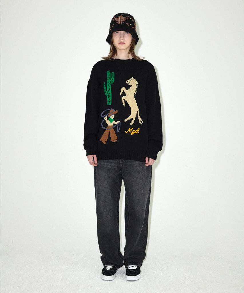 MAHAGRID Eagle Knit Bucket Hat Black(Mg2Efmab34A)