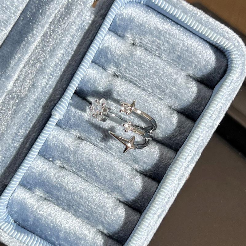 

2026 Sky Galaxy Minimalist Style Starlight Temperament Layered Cold Wind Open Ring Women s Fashion Pentagram Light Luxury Ring Resizable