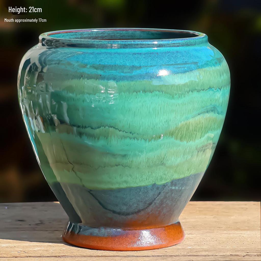 Creative Handmade Coarse Pottery Terracotta Pot - Large Square Glossy Glazed Planter with Low Breathable Rim for Succulents and Pothos