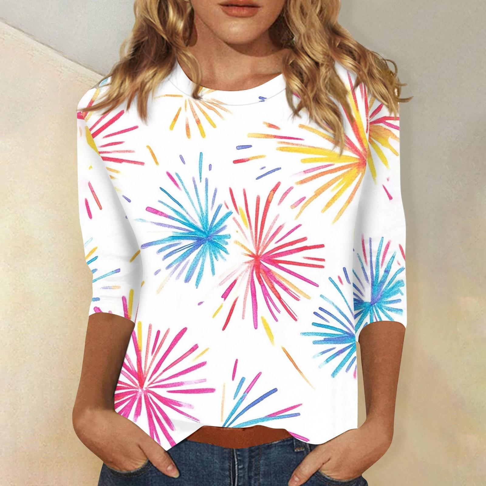 

Женская мода повседневная новогодняя принтованная круглая горловина с рукавом три четверти топ Новый год 2025 XL белый