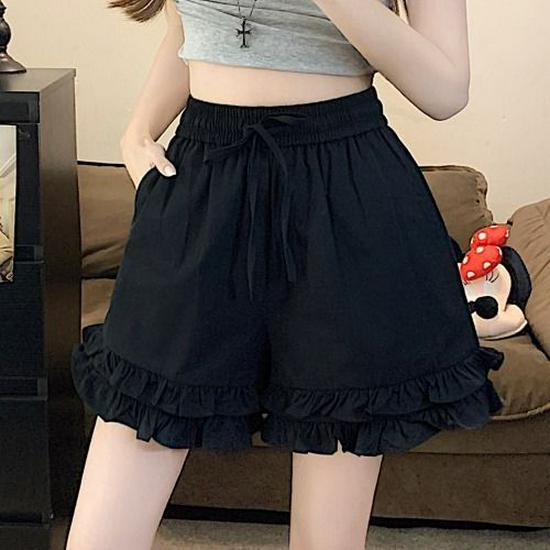 

New Women s & Girls White Lace A-line Shorts - Summer Petite Style, Elastic Waistband, Drawstring, Wide-leg Design M [Recommended for 80-100 jin]