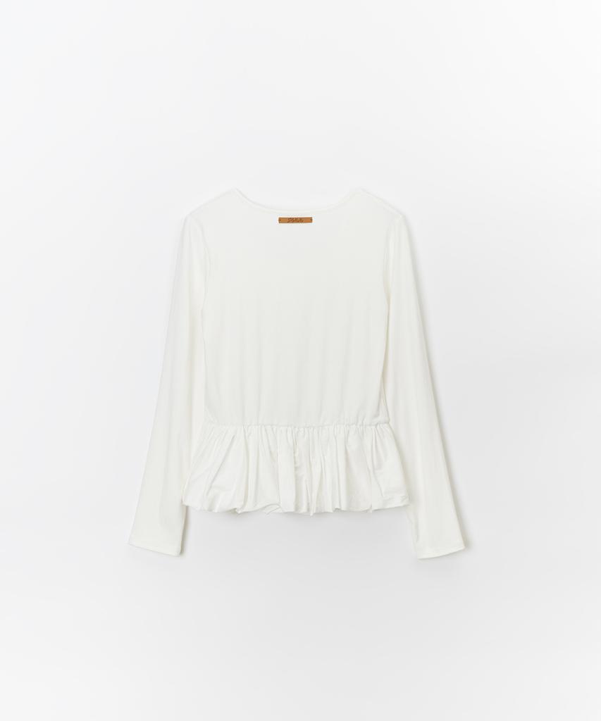 JBYRARA Layered Balloon Shirred T-Shirt_White