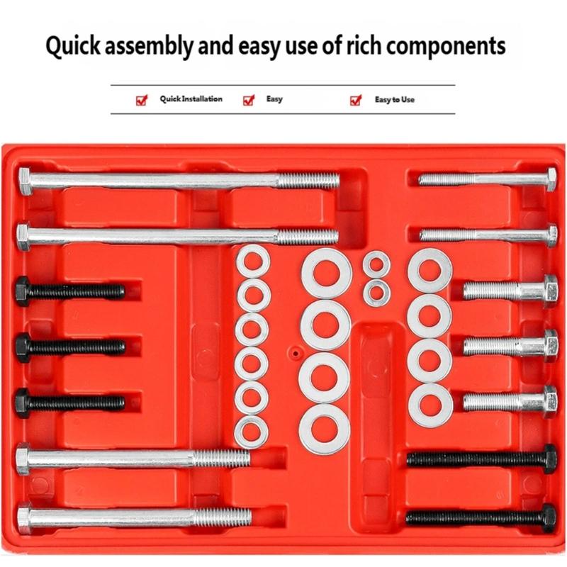 Manual Column Wheel Extraction Set, 46-Piece Automotive Tool Selection with Assorted Connection Bolts, Washers and High-Carbon Metal Items for Garage