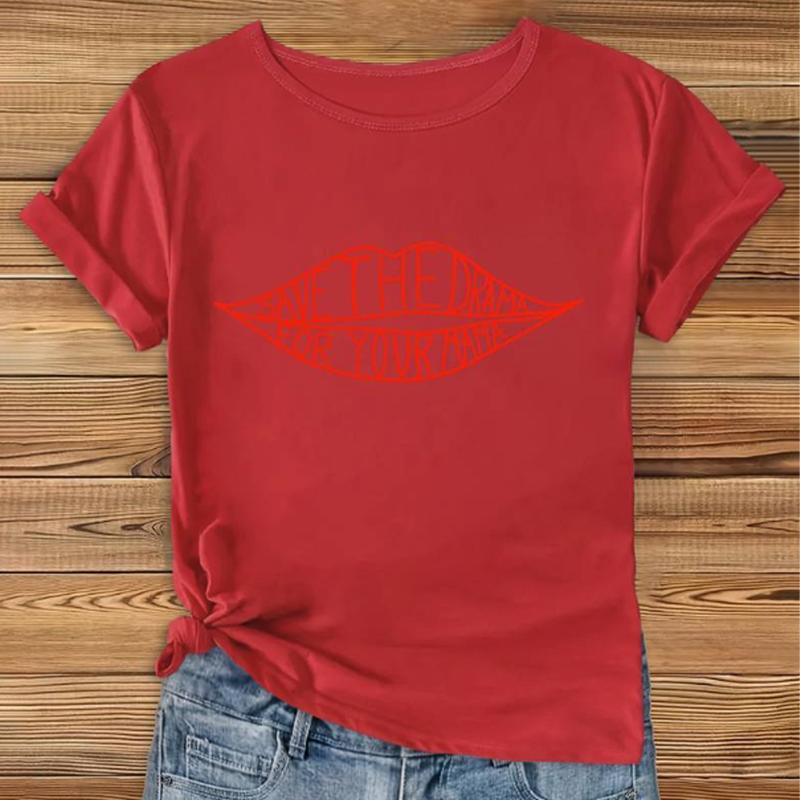 Modna Damska Seksowna Koszulka z Nadrukiem Czaszki i Ust Zabawna Codzienna Koszulka z Okrągłym Dekoltem i Krótkim Rękawem Letnia Damska Koszulka