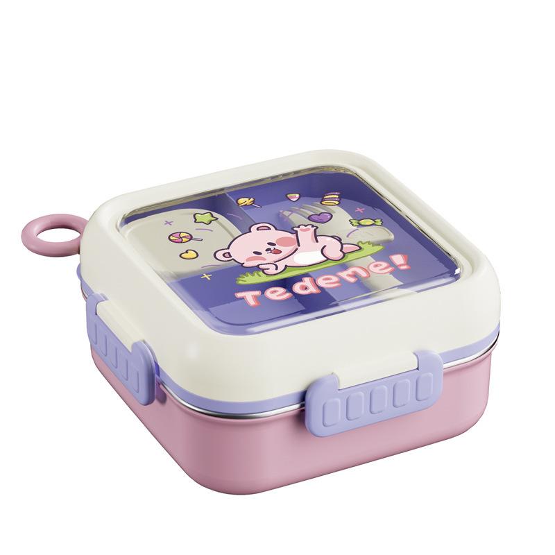 Student Insulated Leak-Proof Lunch Box with 304 Stainless Steel Compartments & Cutlery розовый