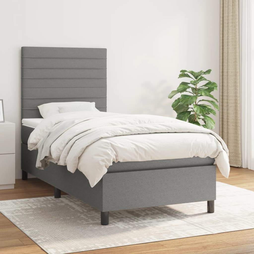 Vidaxl Continental Bed with Mattress, Dark Grey Fabric 90X200 Cm